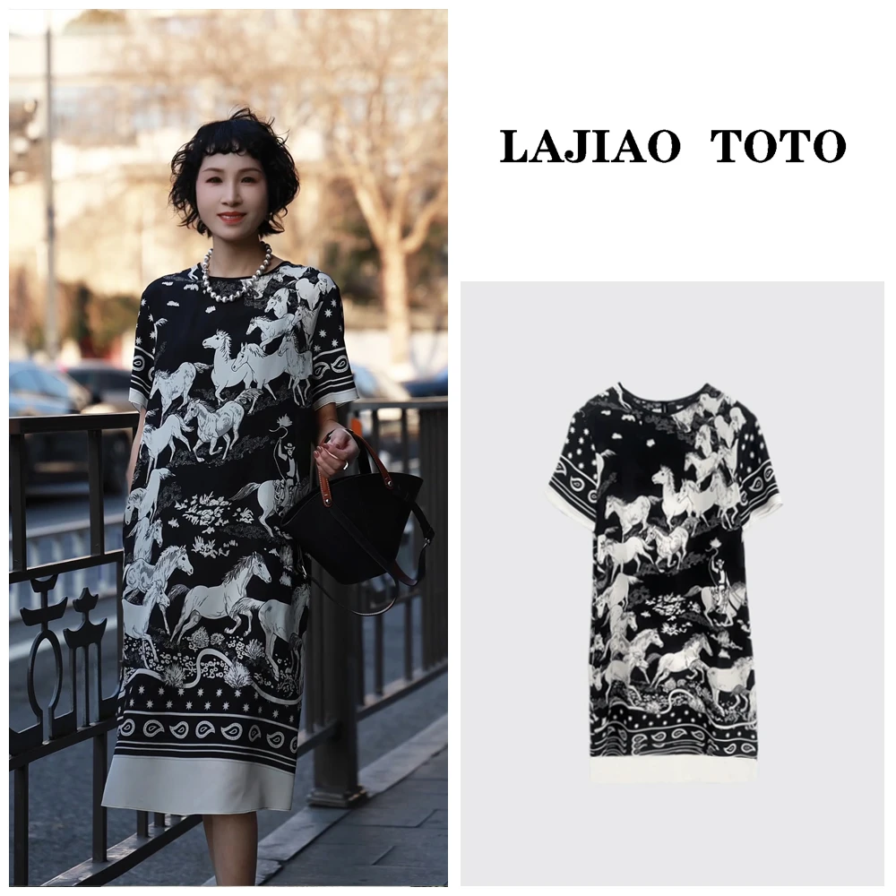 辣椒姐【‌国马裙】100桑蚕丝春夏季女士轻奢优雅连衣裙#23006