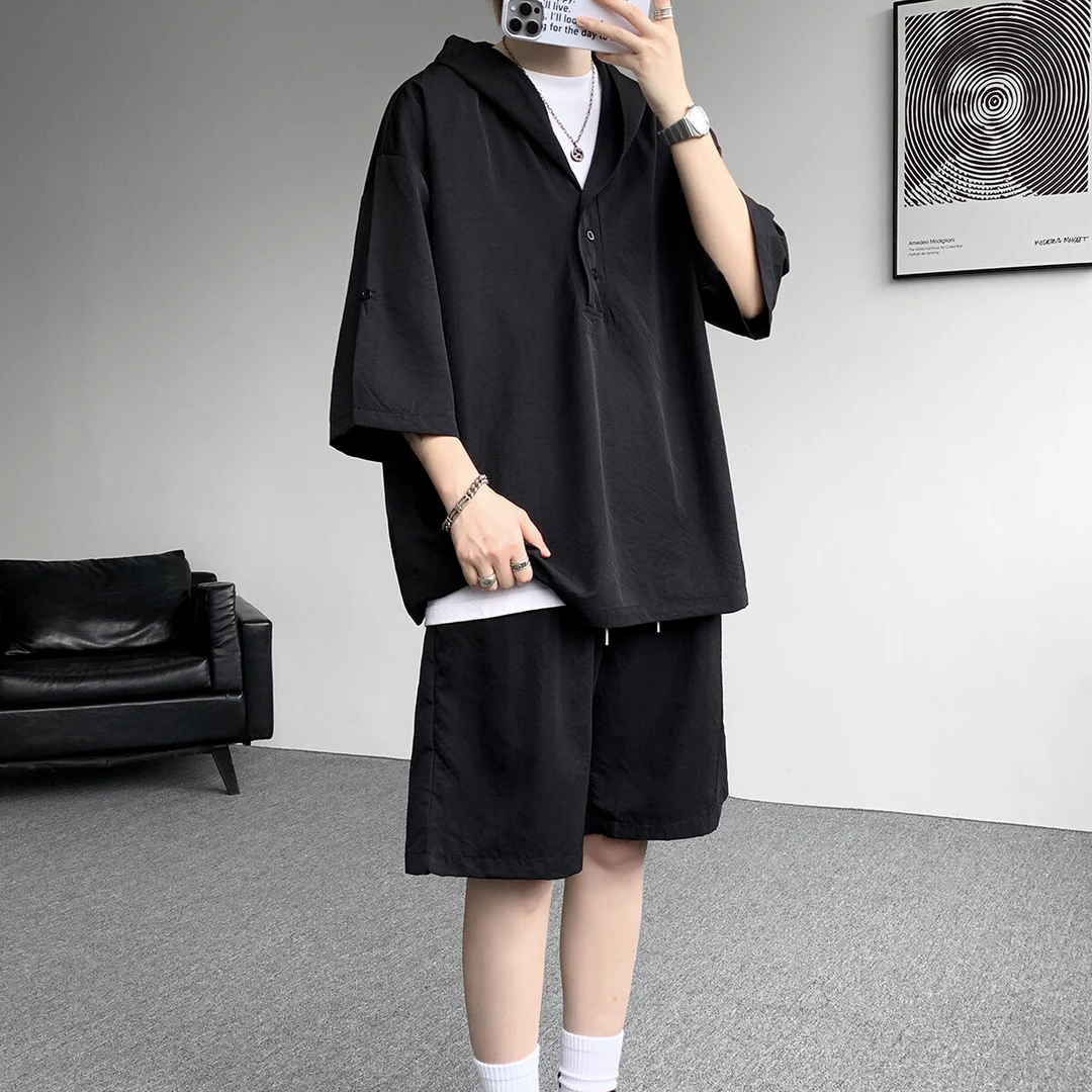 隐匿者冰丝速干套装男夏季新款潮流简约时尚轻薄透气休闲大码套装