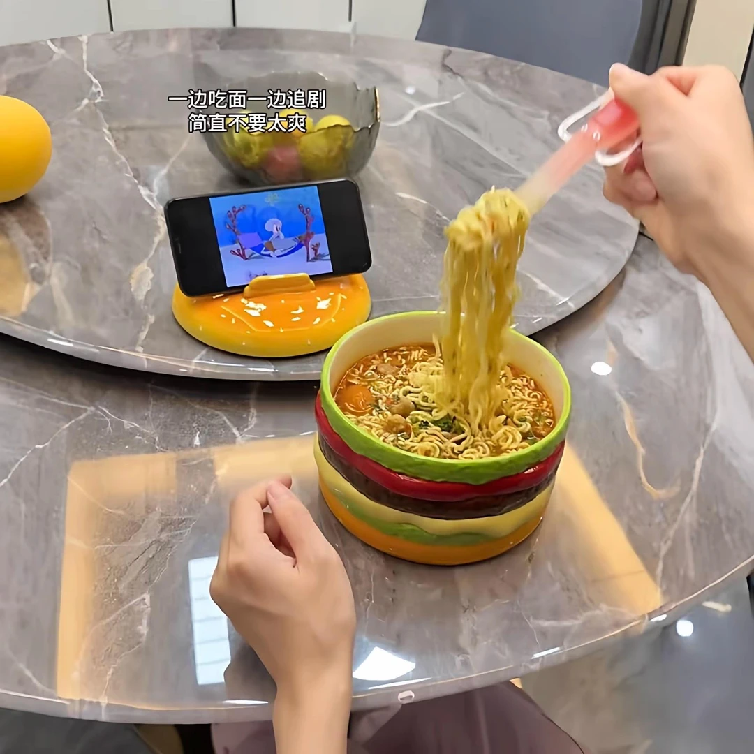 汉堡泡面碗陶瓷带盖学生宿舍高颜值家用一人食汤面碗螺蛳粉碗可爱