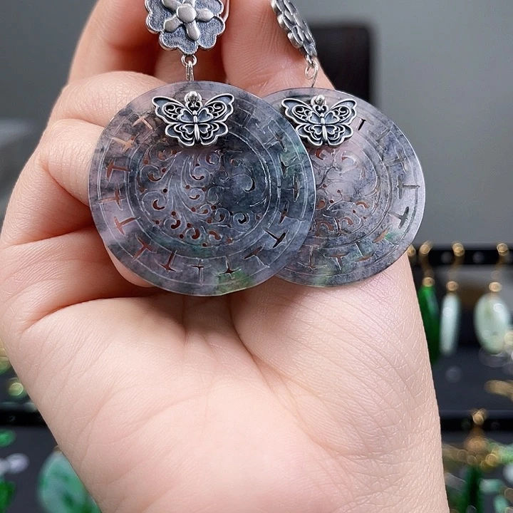 翡翠耳饰银S925镶嵌饰品