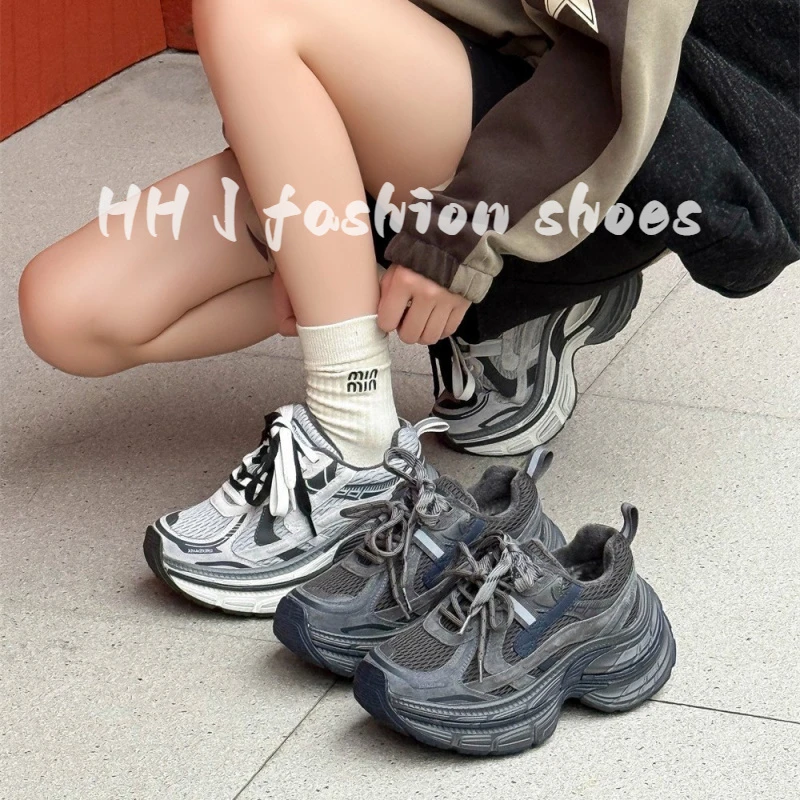 欧货复古加绒厚底老爹鞋女2025秋冬新款百搭小个子增高休闲运动鞋