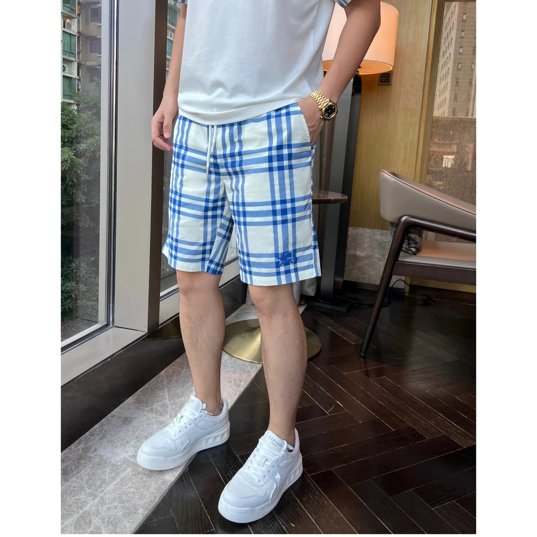 【格纹短裤】李查德战马夏日数码格纹清爽蓝男士休闲老钱百搭短裤