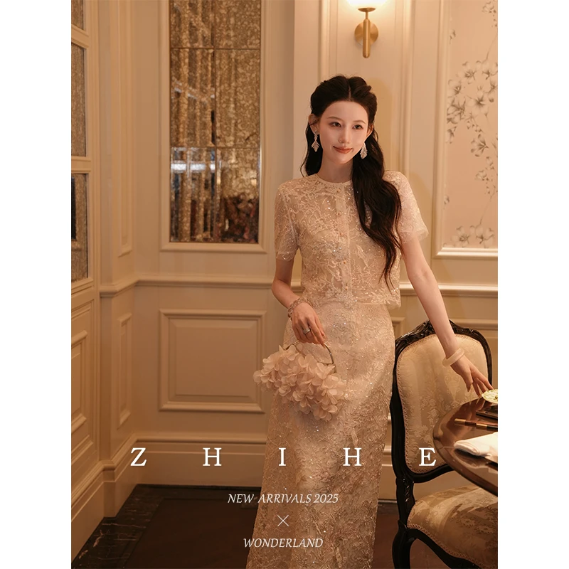 至禾Wonderland【仙灵醉】静奢原创重工珠片蕾丝外套+半裙