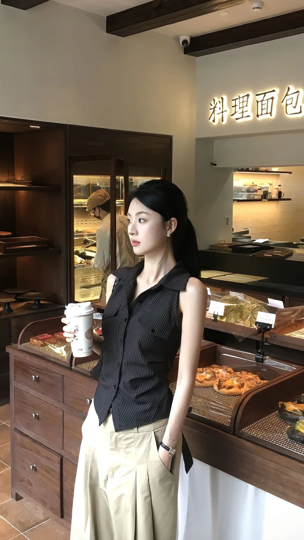 今年流行的漂亮夏装搭配一整套时尚黑色背心休闲裤两件套装裤女装