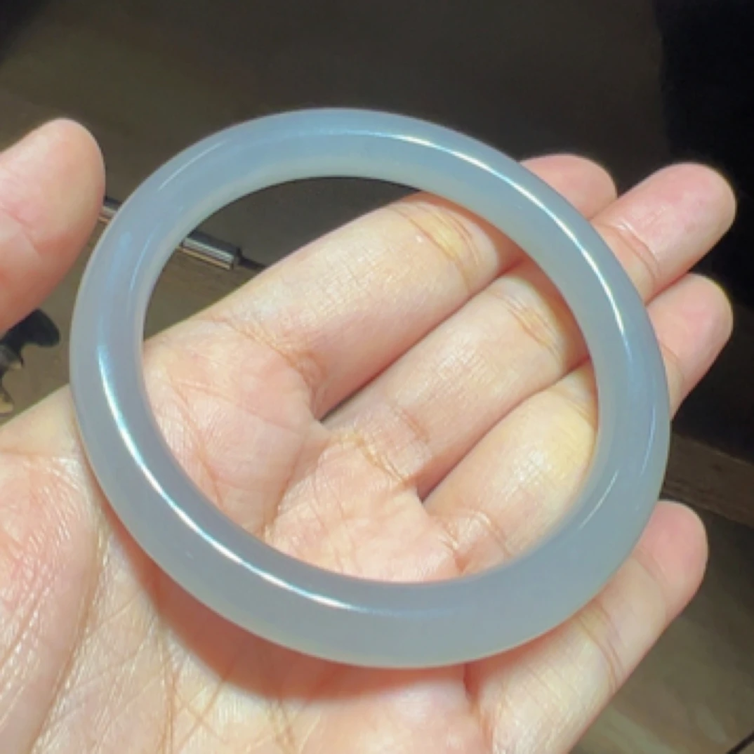 和田玉 烟紫 冰底 圆条 手镯冰透女款