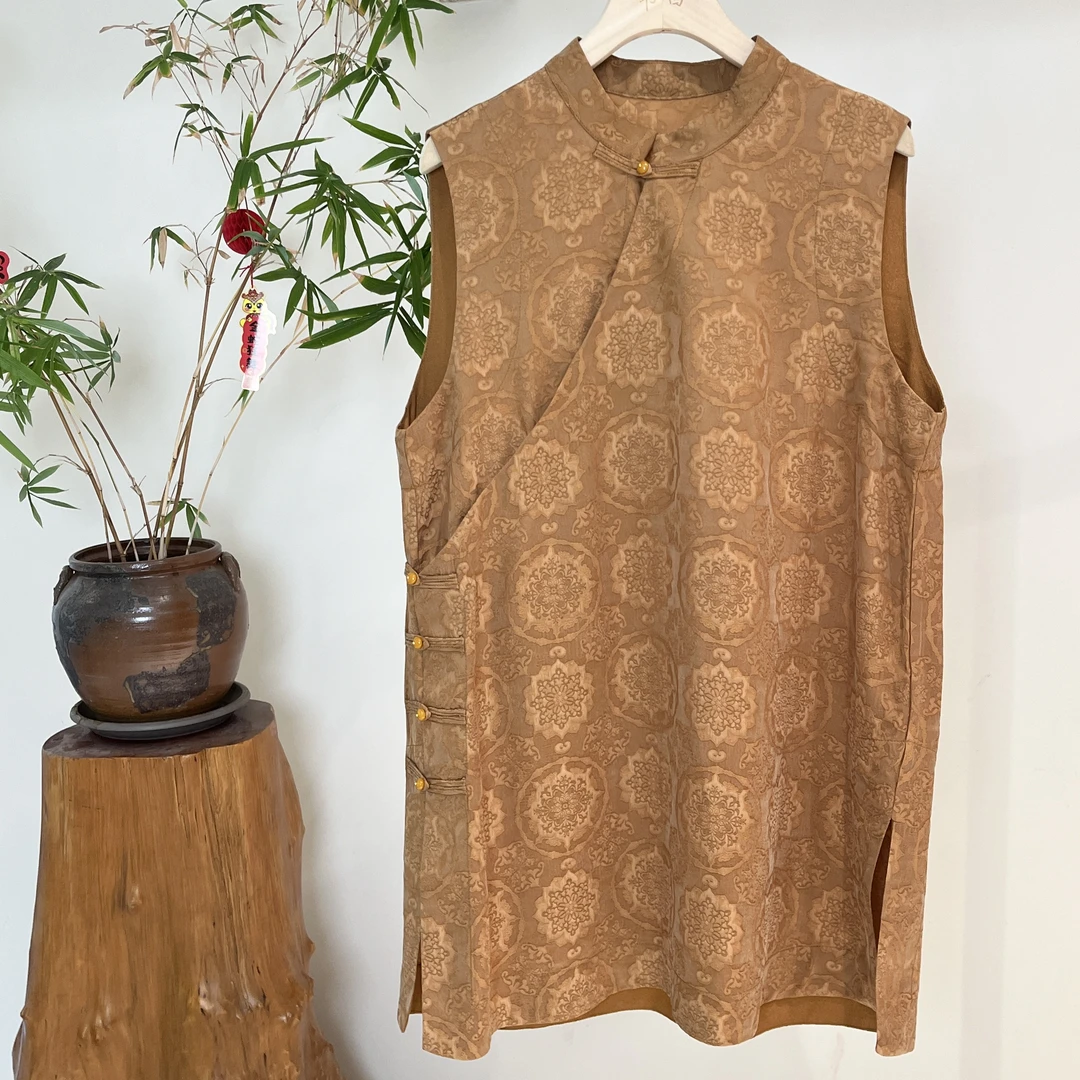 【沐日】新中式真丝宝相花暗纹提花马甲上衣显白气质高级#58