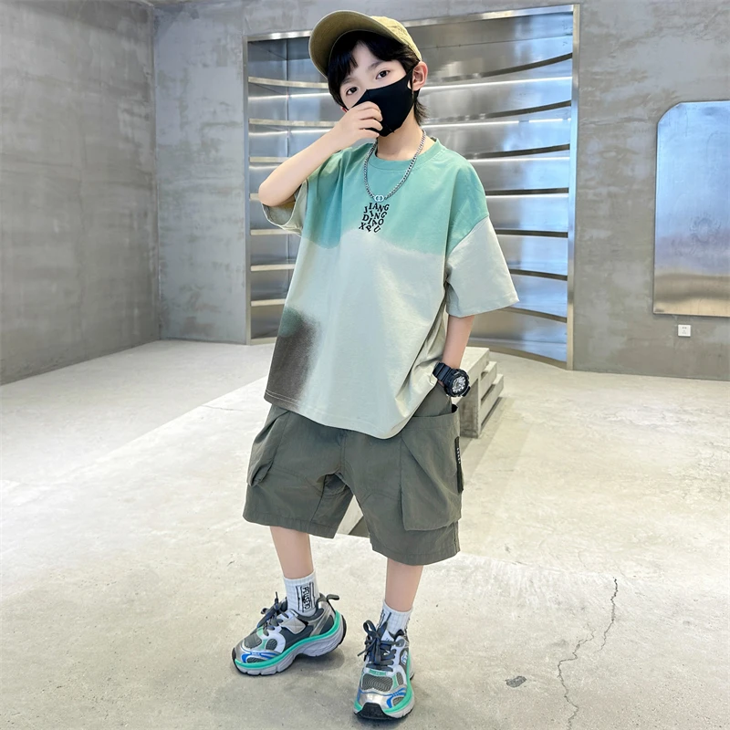 男童夏季短袖套装宽松时尚中大童儿童短裤两件套洋气休闲运动童装