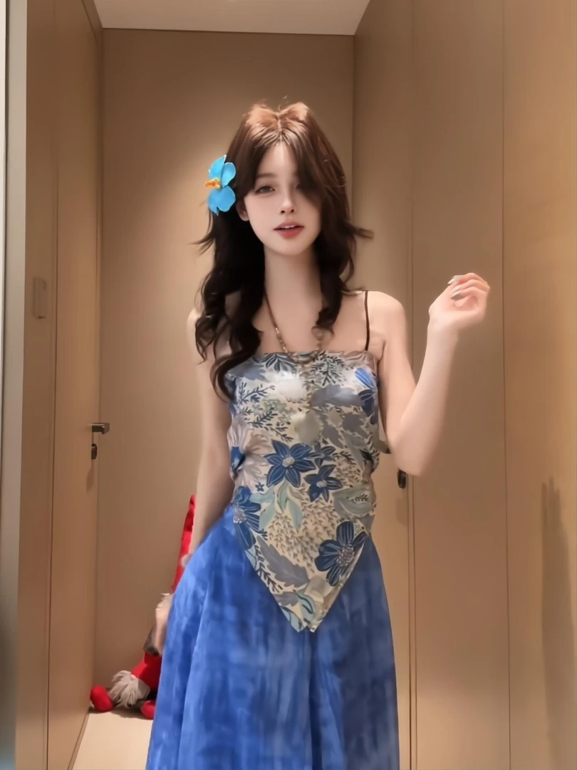 法式度假风复古印花抹胸背心女夏季不规则设计感巨好看的吊带上衣