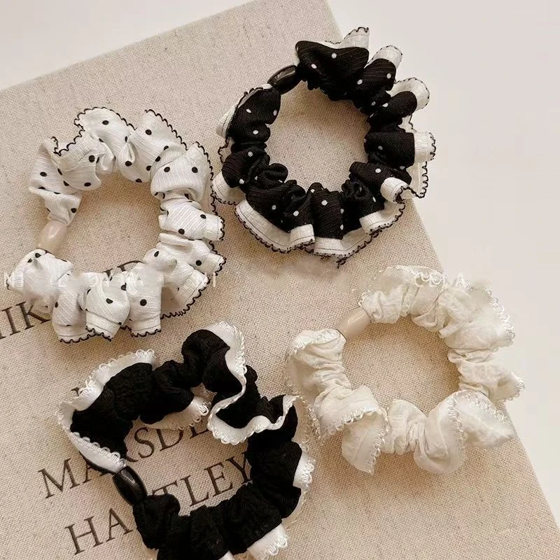 法式复古波点大肠发圈小号简约高弹力皮筋女扎丸子头发绳马尾头饰