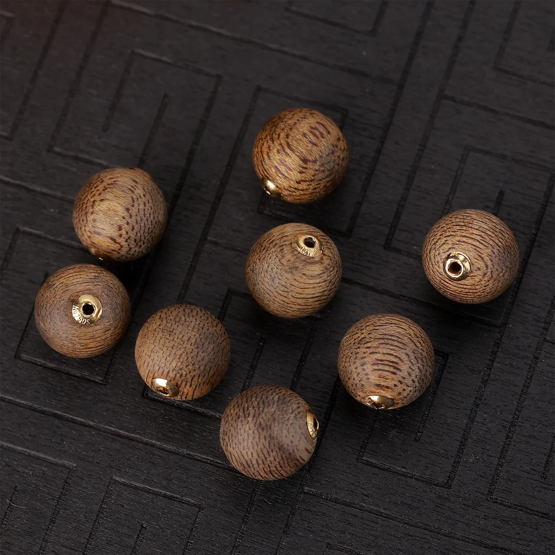 【来福工厂】18k金天然奇楠沉--香10mm路路通吊坠隔珠配饰