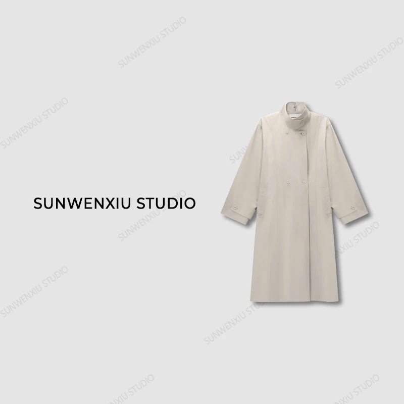 swx studio3店 “气场风衣”秋冬极简高级感立领长款风衣外套