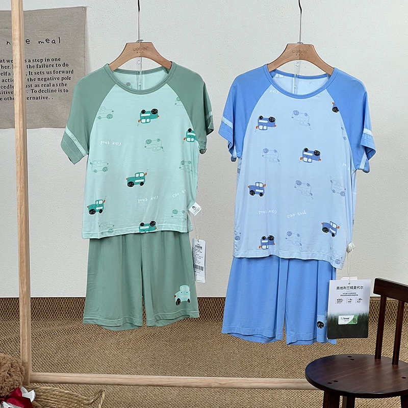 094卡通汽车宝宝短袖中裤套装