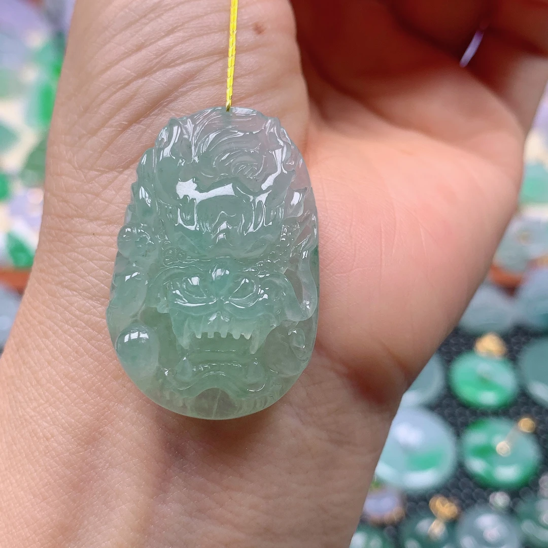 缅甸天然A货翡翠，冰晴龙牌 编号267/528尺寸37.4-24.6-11.4