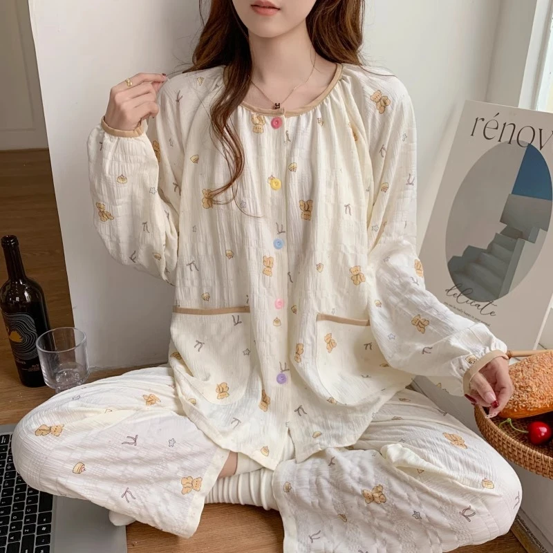 云朵棉产后孕妇睡衣带胸垫可外穿可调节春秋月子服哺乳喂奶夏薄款