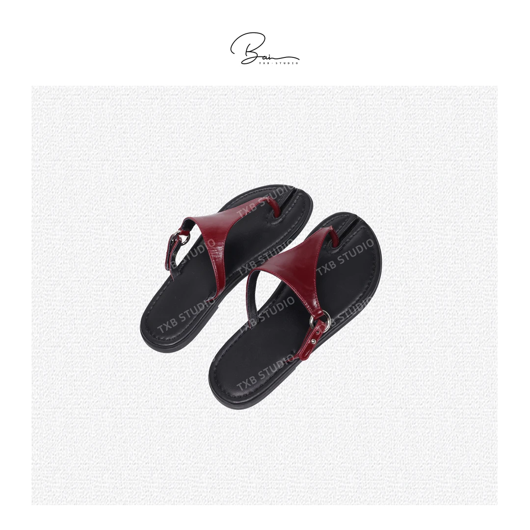 TXB 25夏牛皮时尚平底夹脚露趾凉鞋XB-7573