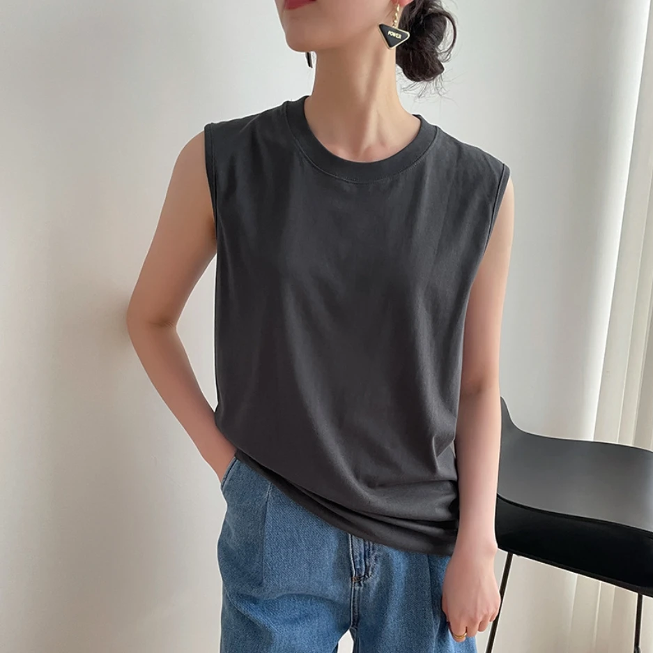 无袖背心女夏季宽松休闲遮副乳圆领短袖t恤简约百搭上衣2025