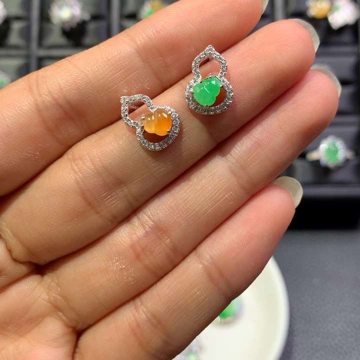 翡翠银S925镶嵌耳饰