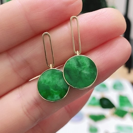 翡翠18K金镶嵌耳饰挂件