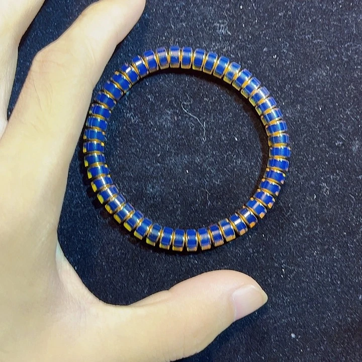 银S925镀金镶嵌蓝珀珠宝奇石7mm