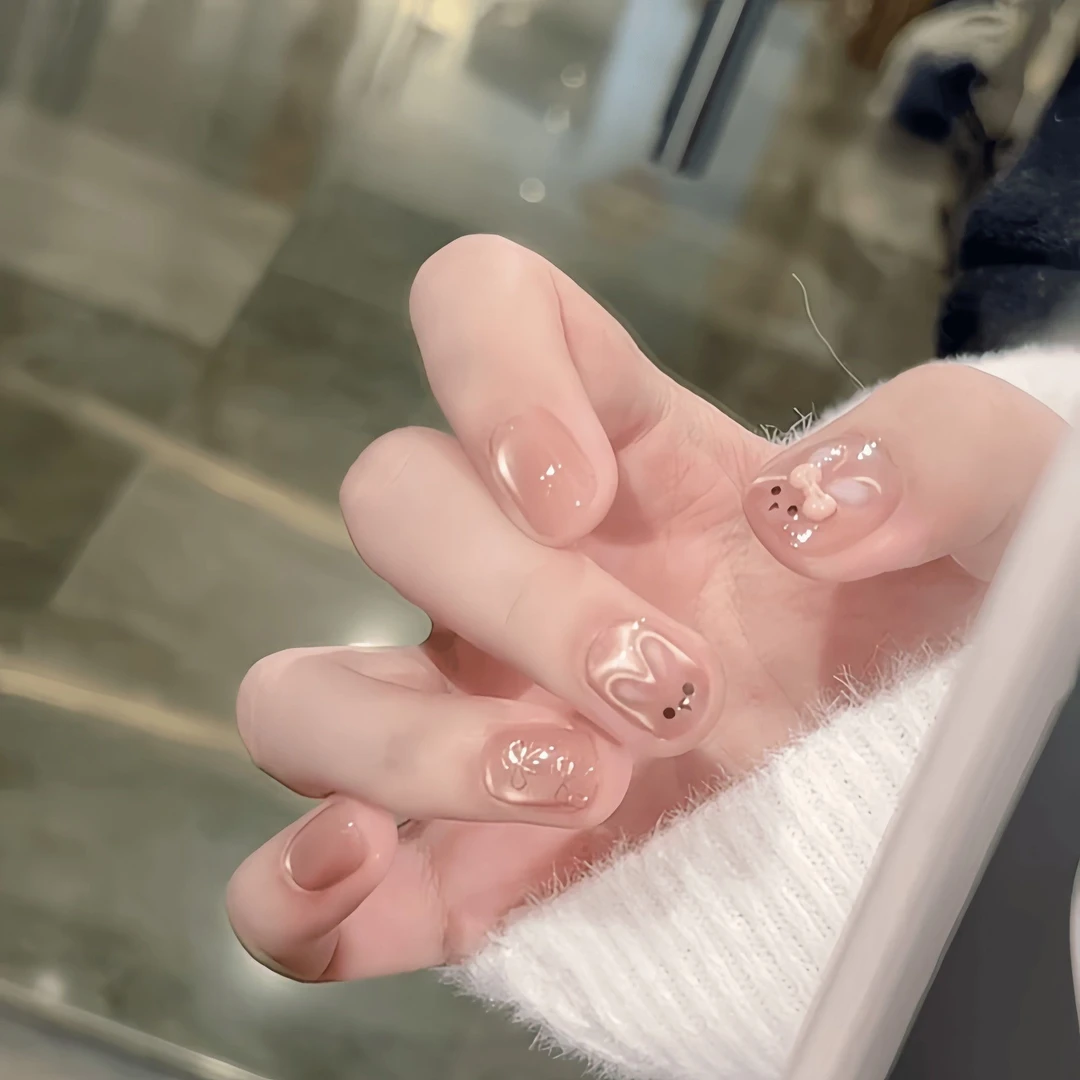 [萌兔瞳光]手工穿戴甲萌趣短款猫眼甲片可爱指甲贴片美甲显白学生