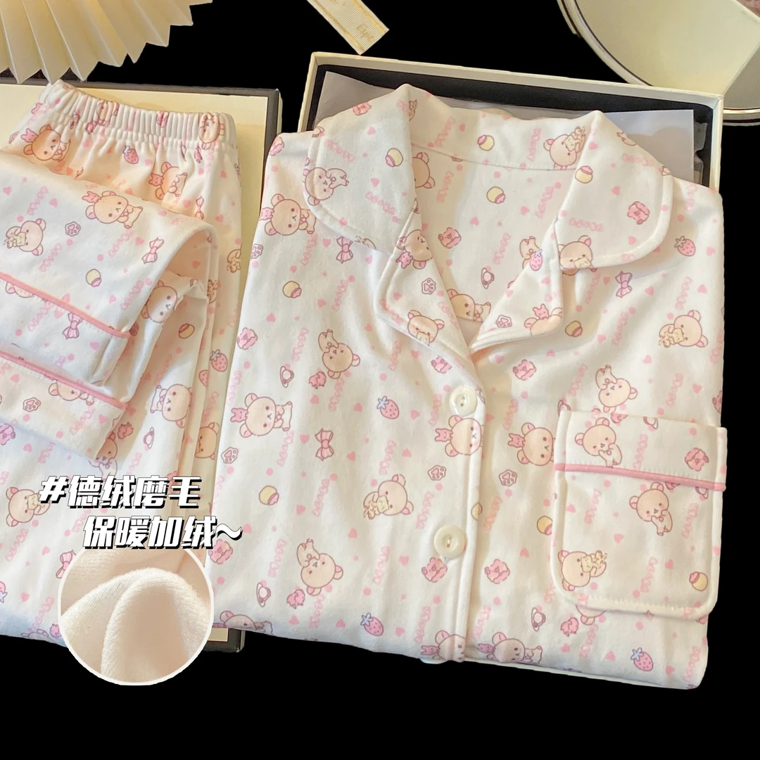 德绒儿童睡衣女秋冬季2025新款长袖春秋女童海岛绒加厚女孩家居服