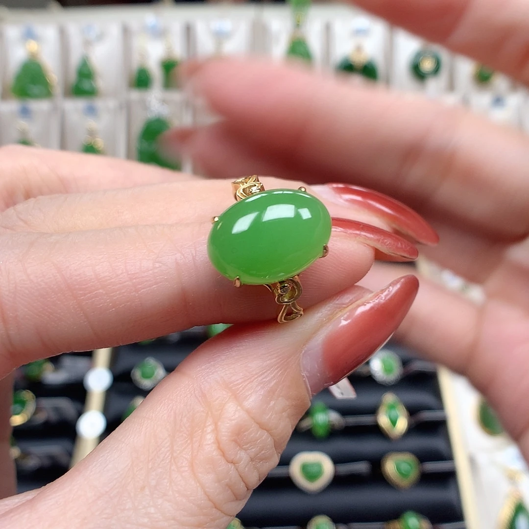 和田玉（碧玉）18K金镶嵌戒指1014