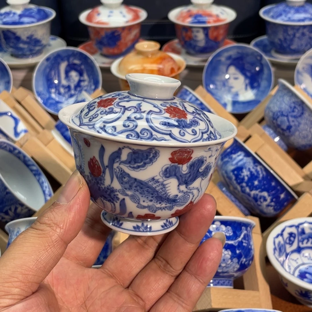 仿春风  鱼藻纹盖碗