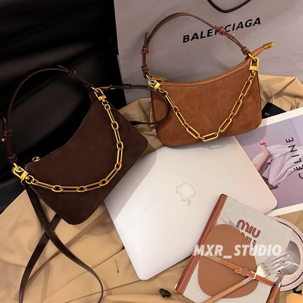 【古着商店】2025新款高级感磨砂皮腋下包时尚百搭斜挎包链条小包