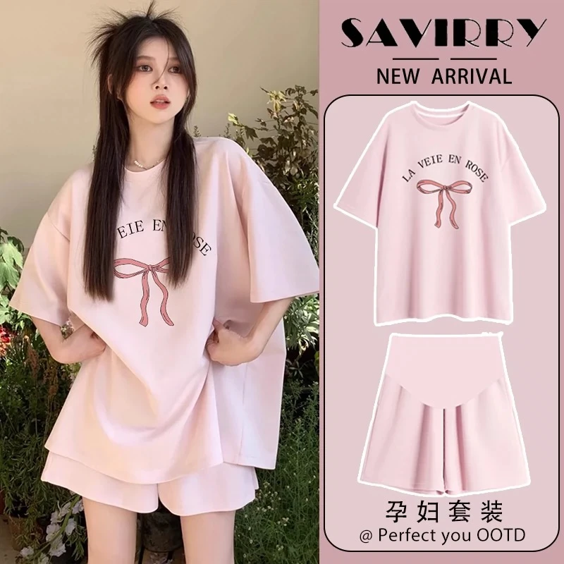 孕妇夏装套装两件套2025新款小个子潮妈甜美减龄慵懒风孕妇装夏装