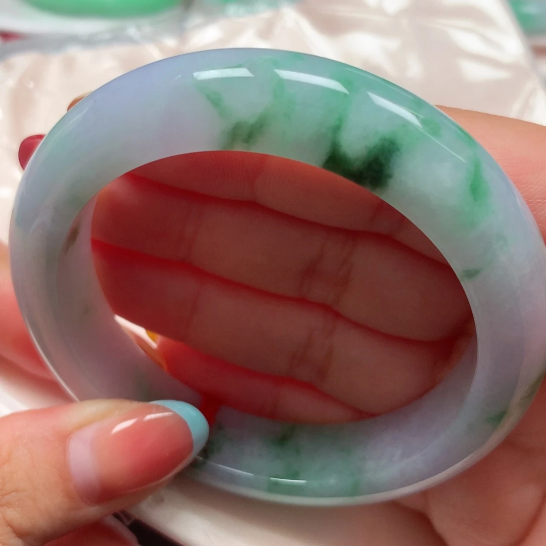 翡翠未镶嵌手镯21紫底飘花厚装