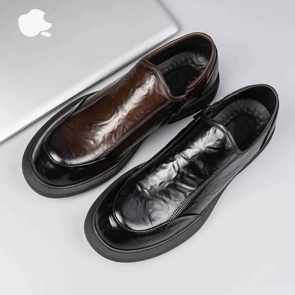 男款真皮休闲皮鞋百搭潮流英伦韩版商务一脚蹬切尔西低帮皮鞋男鞋