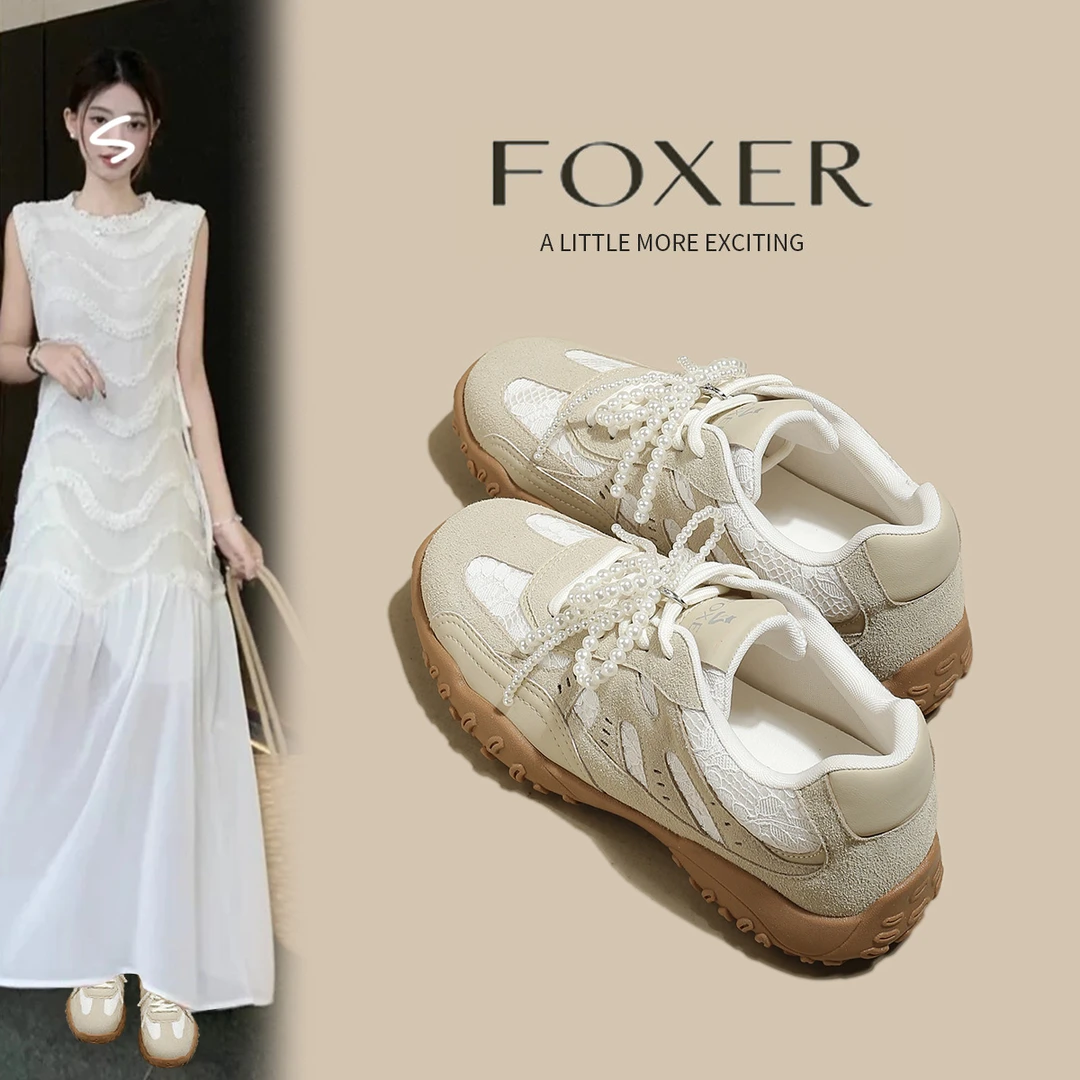 【FOXER】内增高德训鞋女款夏蕾丝透气休闲阿甘鞋轻便舒适运动鞋