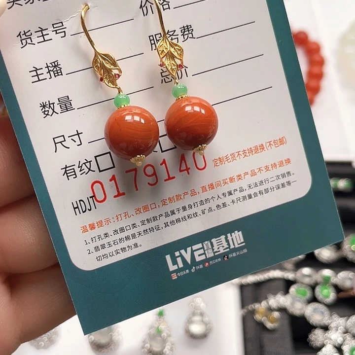 银S925镶嵌南红玛瑙耳饰HDJT0179140