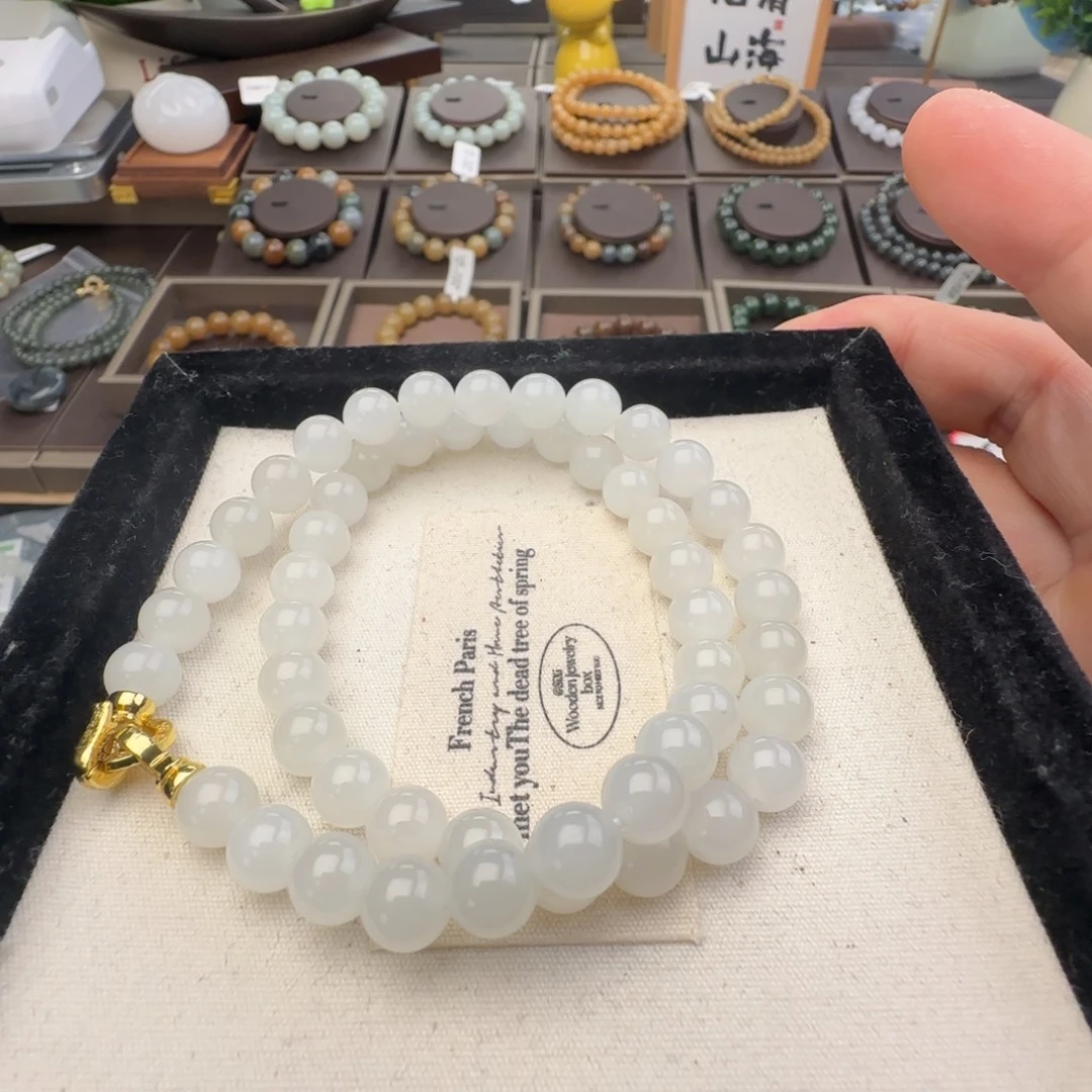 和田玉未镶嵌手链卡8冰白女神链，62