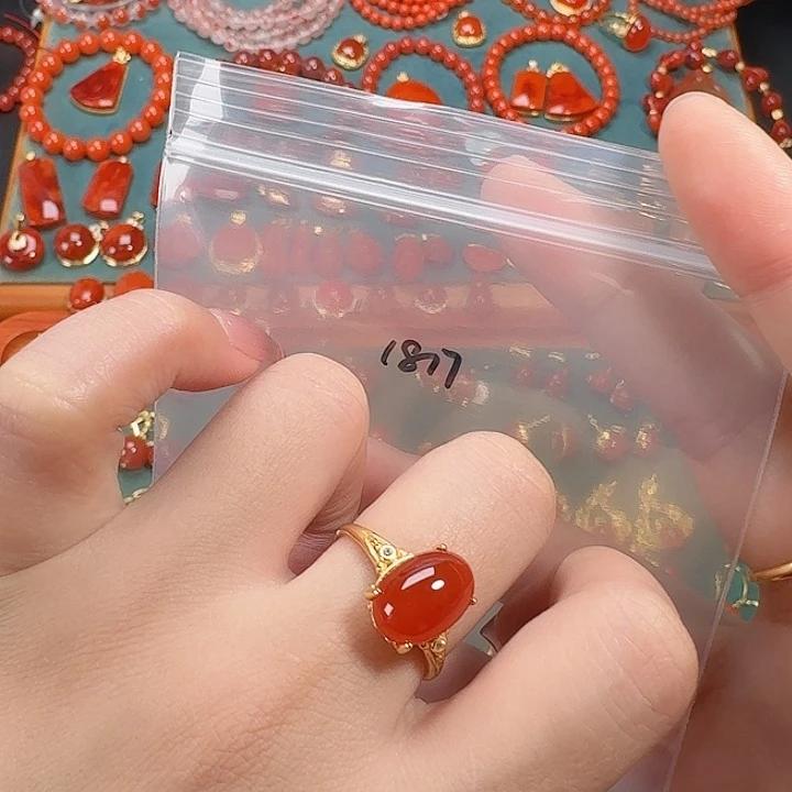 南红玛瑙银S925镶嵌戒指