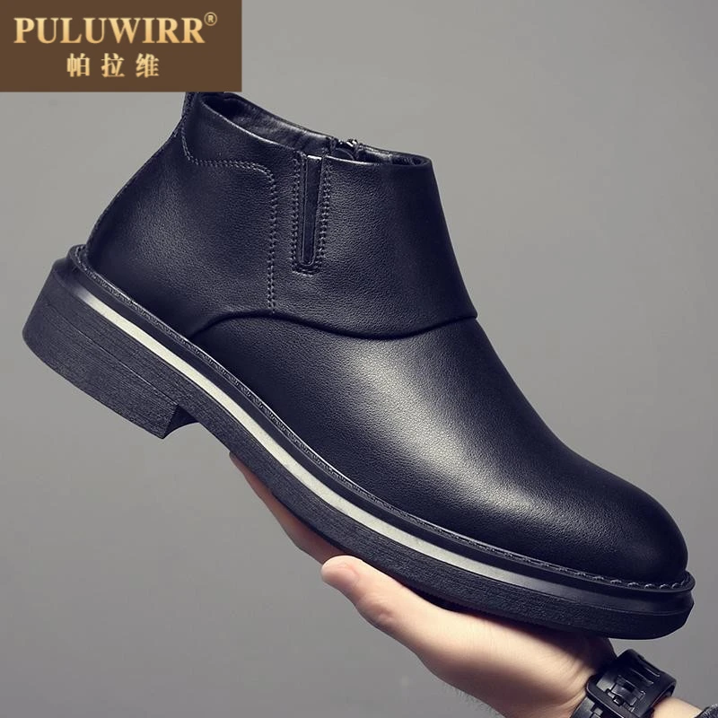 切尔西靴男真皮秋冬季新款高帮皮靴拉炼短靴商务潮流休闲时尚男鞋