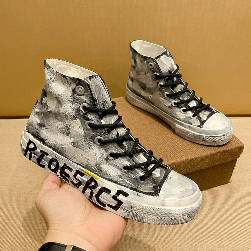 SCAVIOLA高级做旧脏脏鞋男原创油画风ins高颜值小众学生帆布鞋