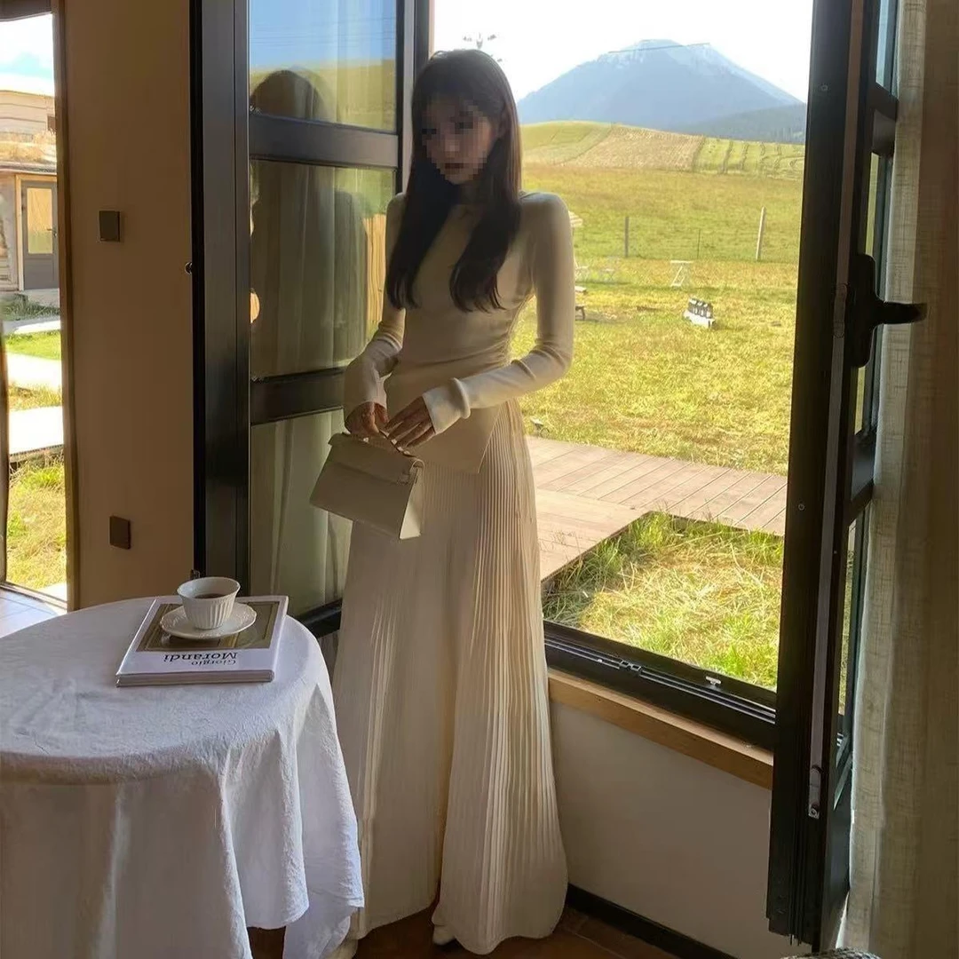 氛围感女神范气质套装女不规则下摆开叉设计长袖上衣半身裙两件套