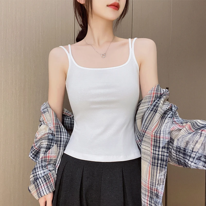 白色吊带背心女2025新款夏季纯棉一字美背遮副乳内搭打底无袖上衣