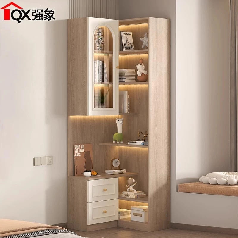 卧室转角床头柜书柜一体储物柜床边拐角收纳柜客厅墙角置物书架C7