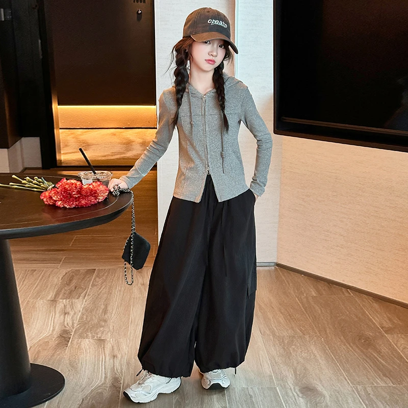 女童韩版连帽开衫套装春秋新品女孩中大童时尚休闲风洋气两件套