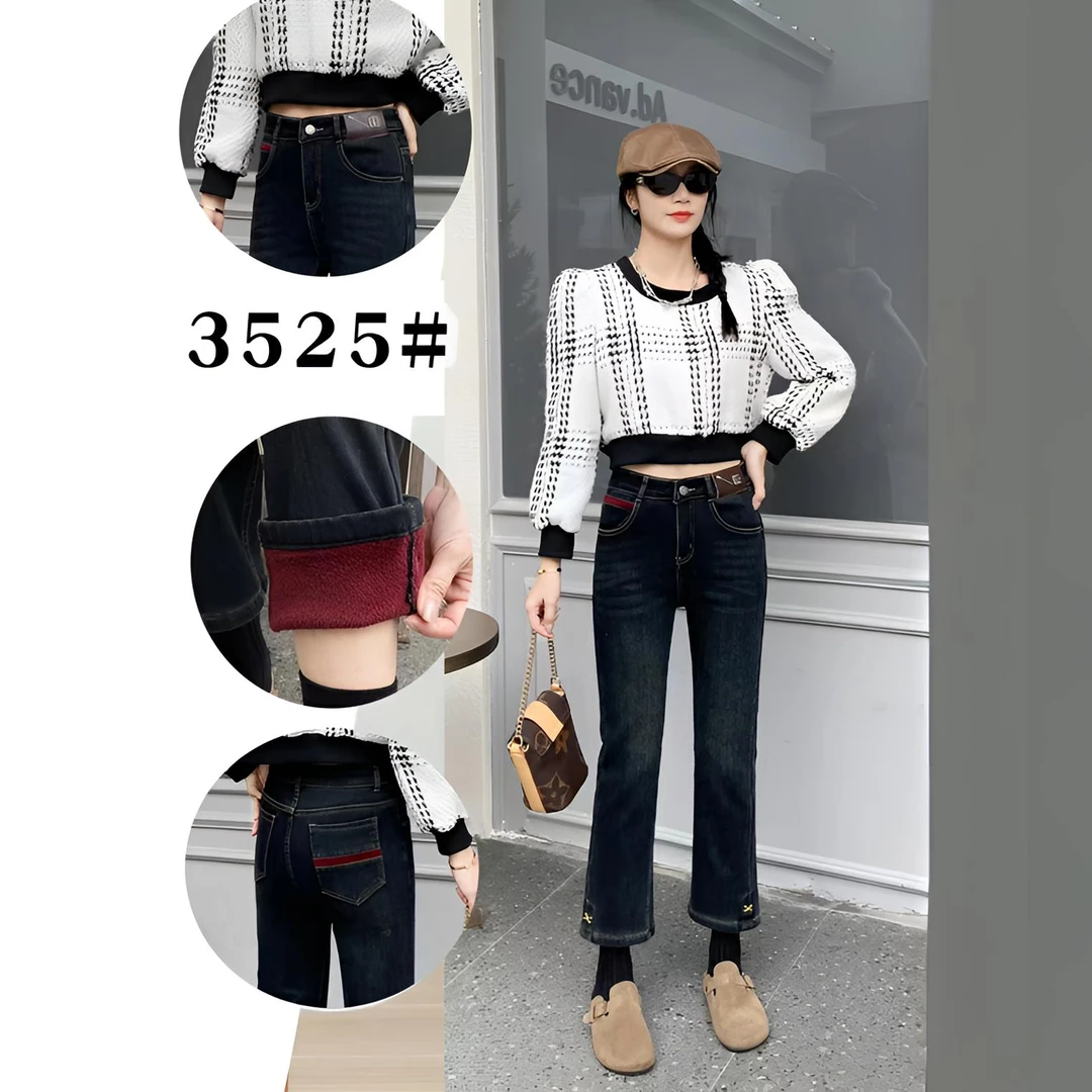 晓琳家3525加绒牛仔烟管裤修身显瘦直筒裤小个子百搭九分裤子