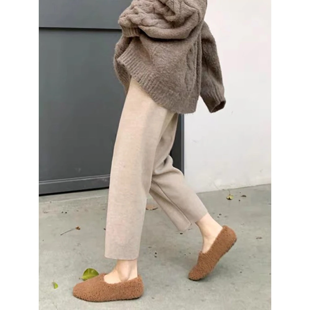 毛呢奶奶裤女秋冬直筒宽松燕麦色哈伦裤胖mm大码显瘦阔腿萝卜裤子