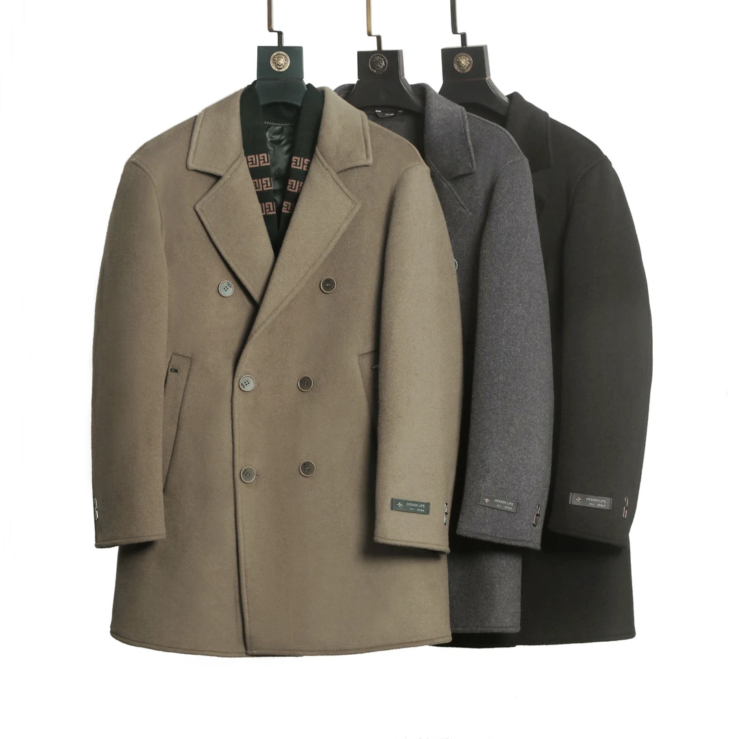 双面羊毛大衣可拆卸羽绒内胆男中长款西装领风衣双排扣毛呢8002