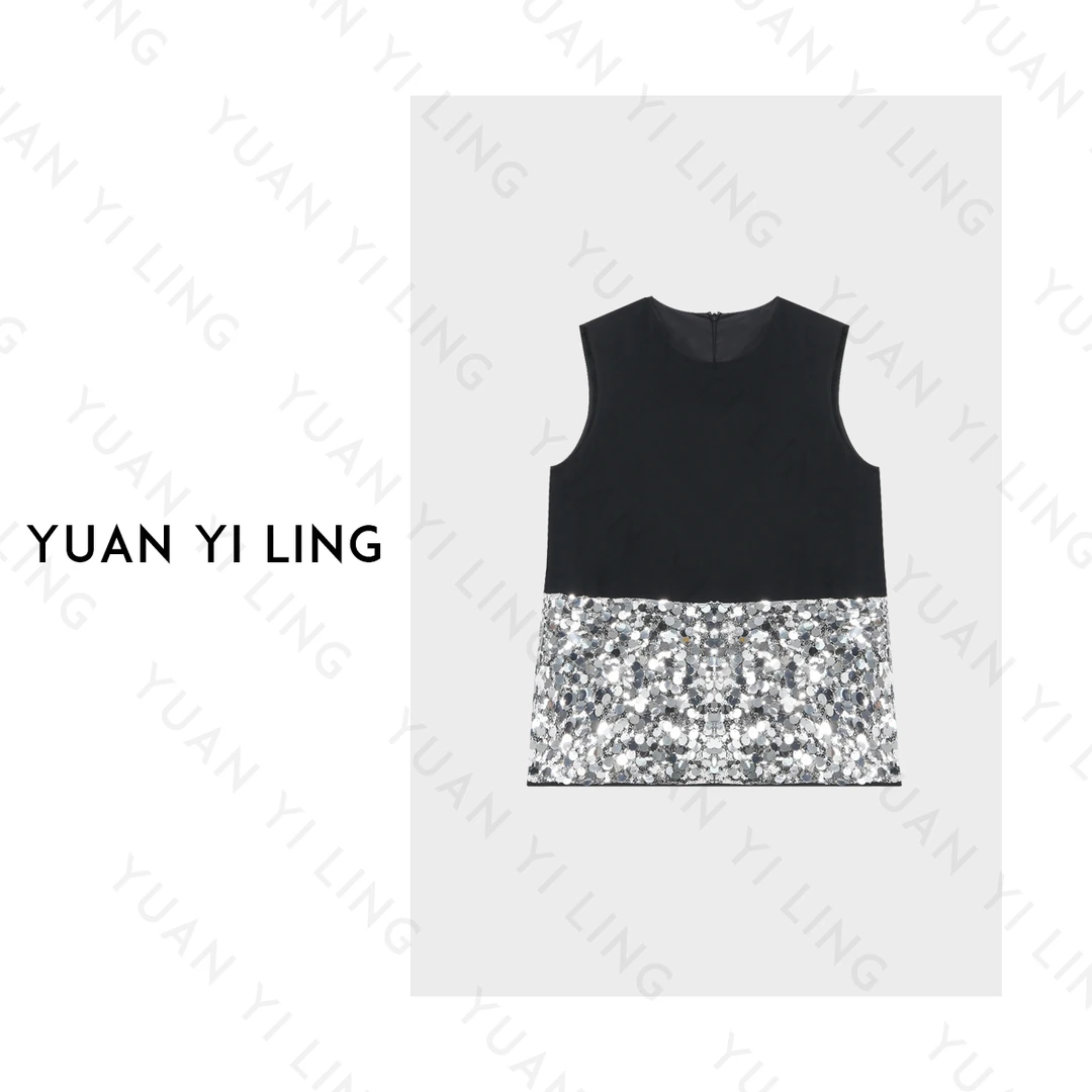 袁艺灵【夜幕】25夏季上新亮片拼接设计轻奢时髦优雅高定款女装上衣