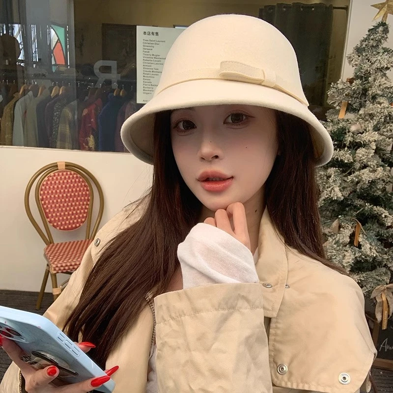 法式复古小香风法式赫本风高级感白色礼帽2024新款秋冬复古渔夫帽