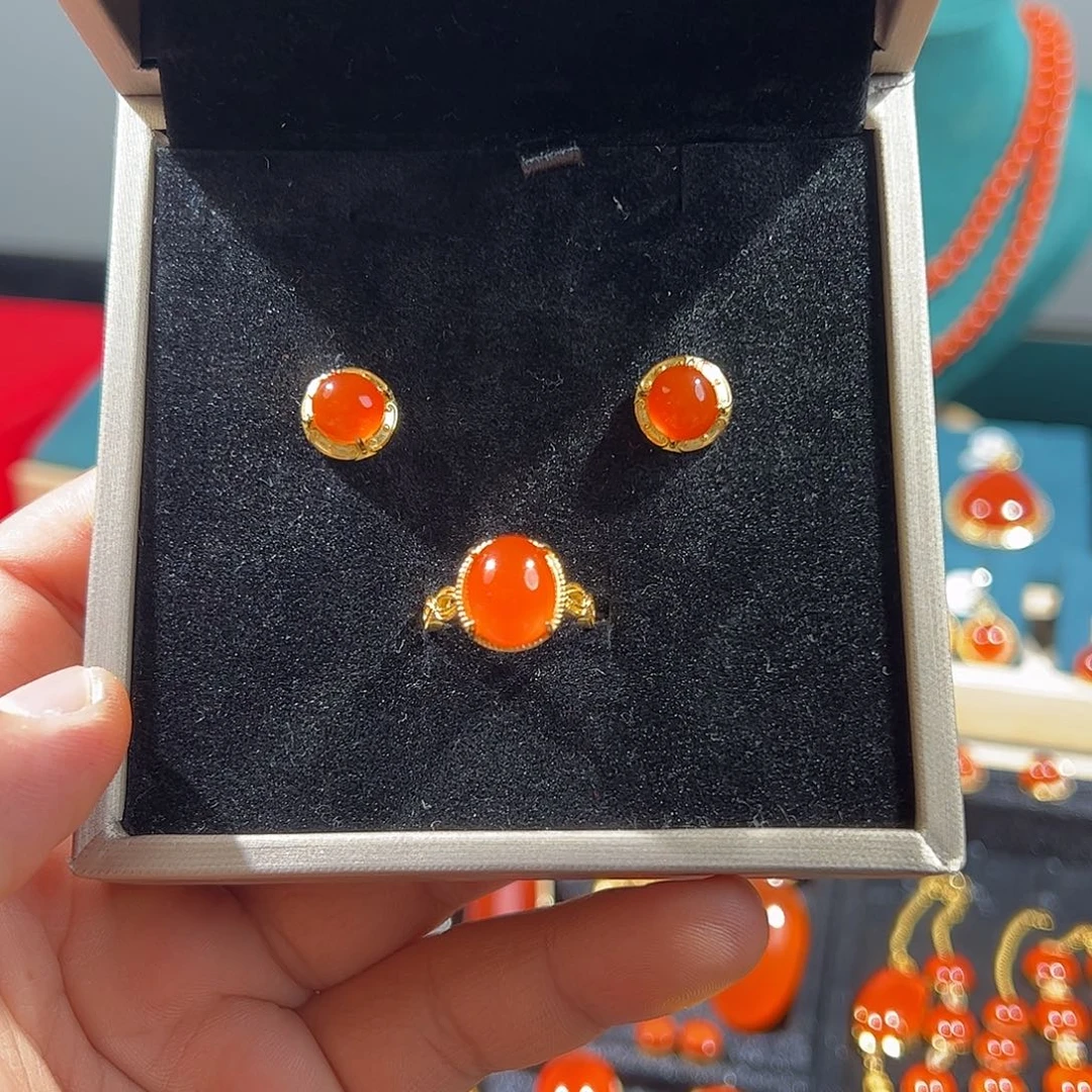 南红玛瑙银S925镶嵌戒指