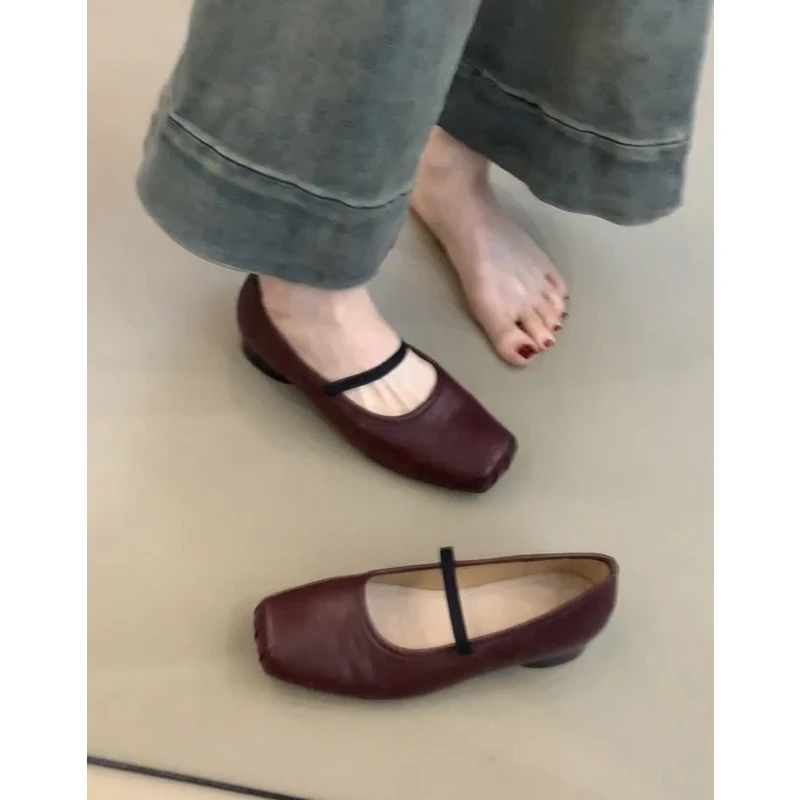 小众设计感一字带方头浅口晚晚单鞋女2025新款配裙子猪鼻子休闲鞋