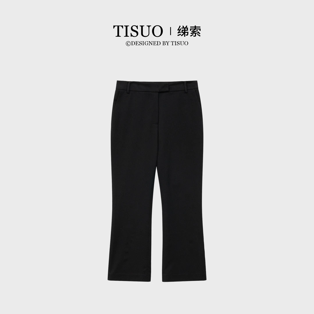 TISUO/绨索设计师款微喇叭休闲长裤女士打底黑色 TS303515