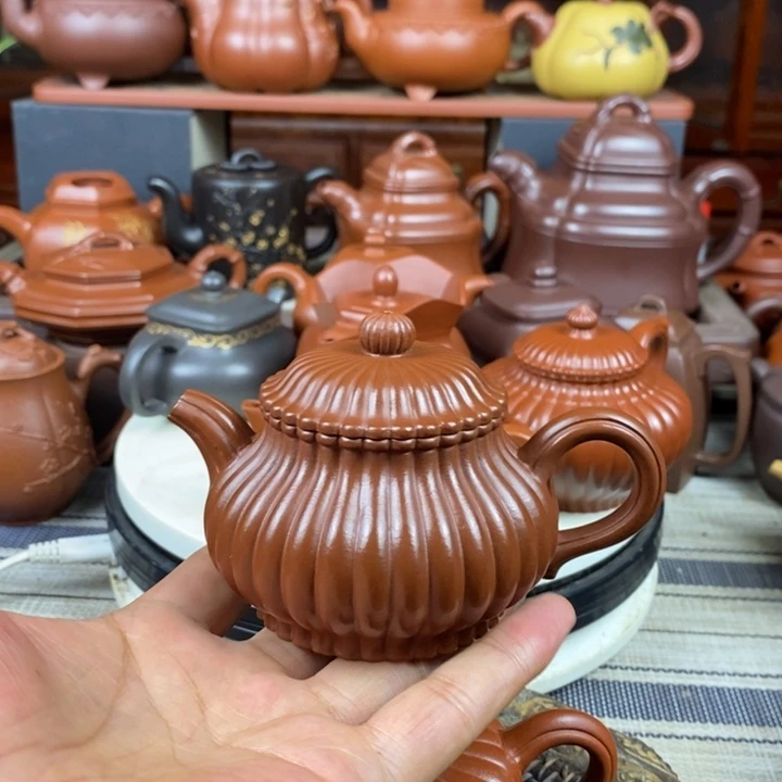 茶壶紫砂筋纹潘壶180cc原宿矿达庄朱泥特价